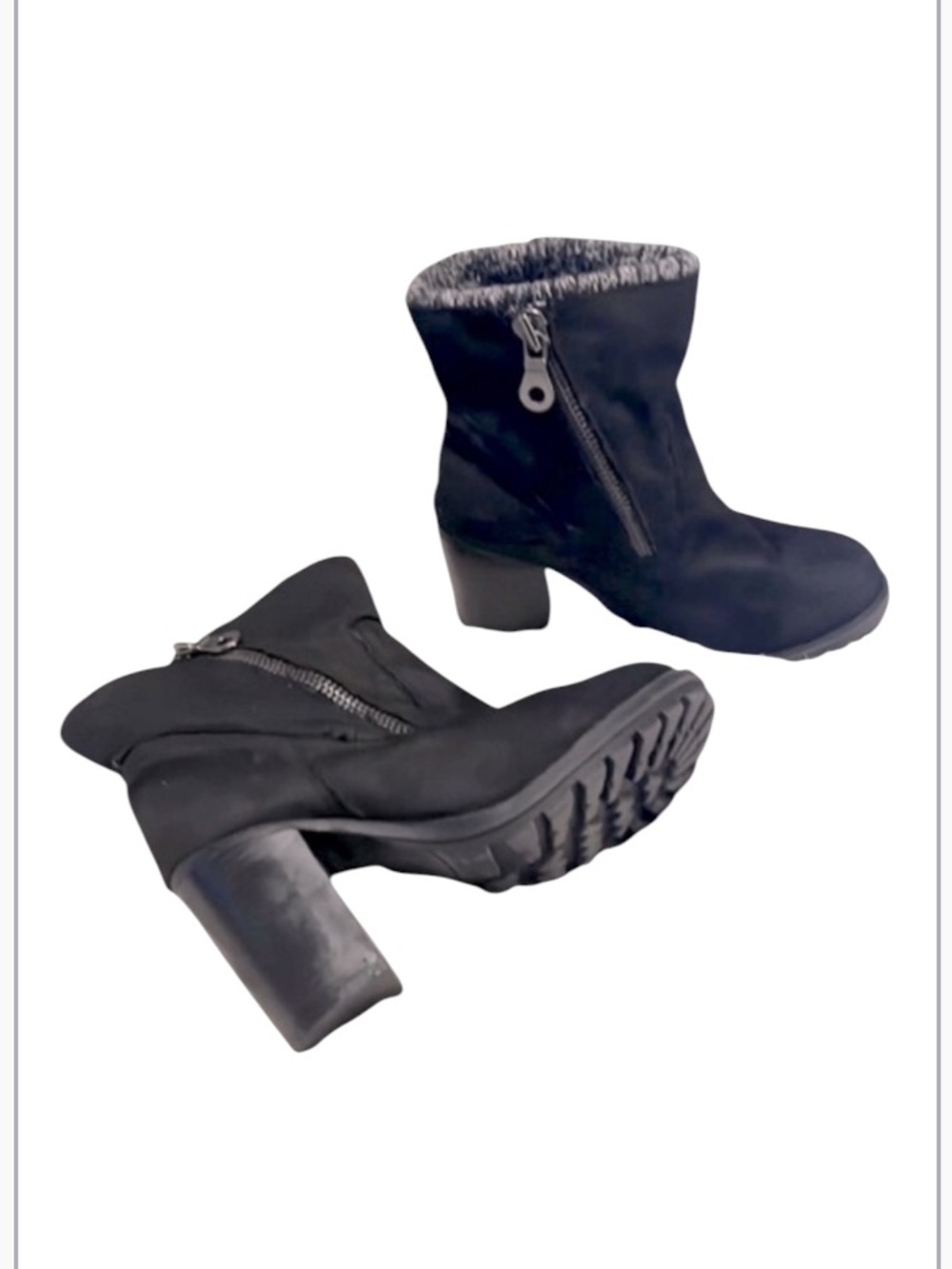 Mossimo Women’s  Faux Black Suede Chunky Ankle Zipper Booties Sz 7